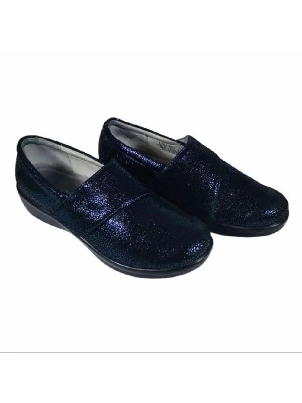 Alegria Womens Lauryn Cosmos Blue Metallic Leather Loafers size 38 US 8 8.5